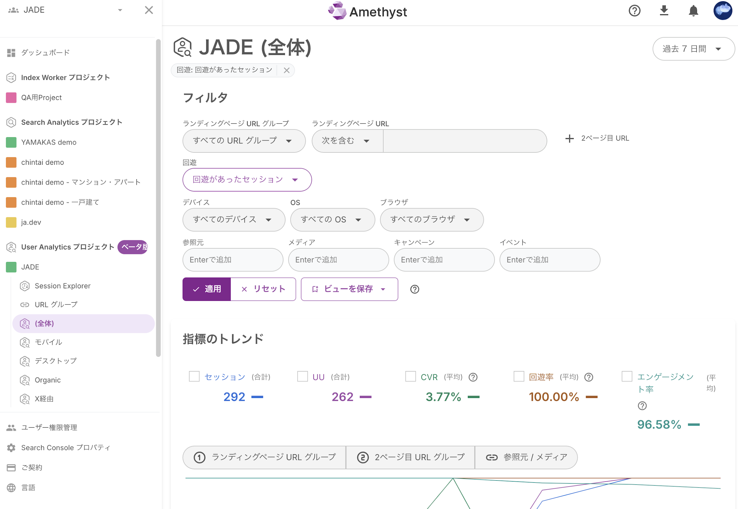 Screenshot of sessions with navigation