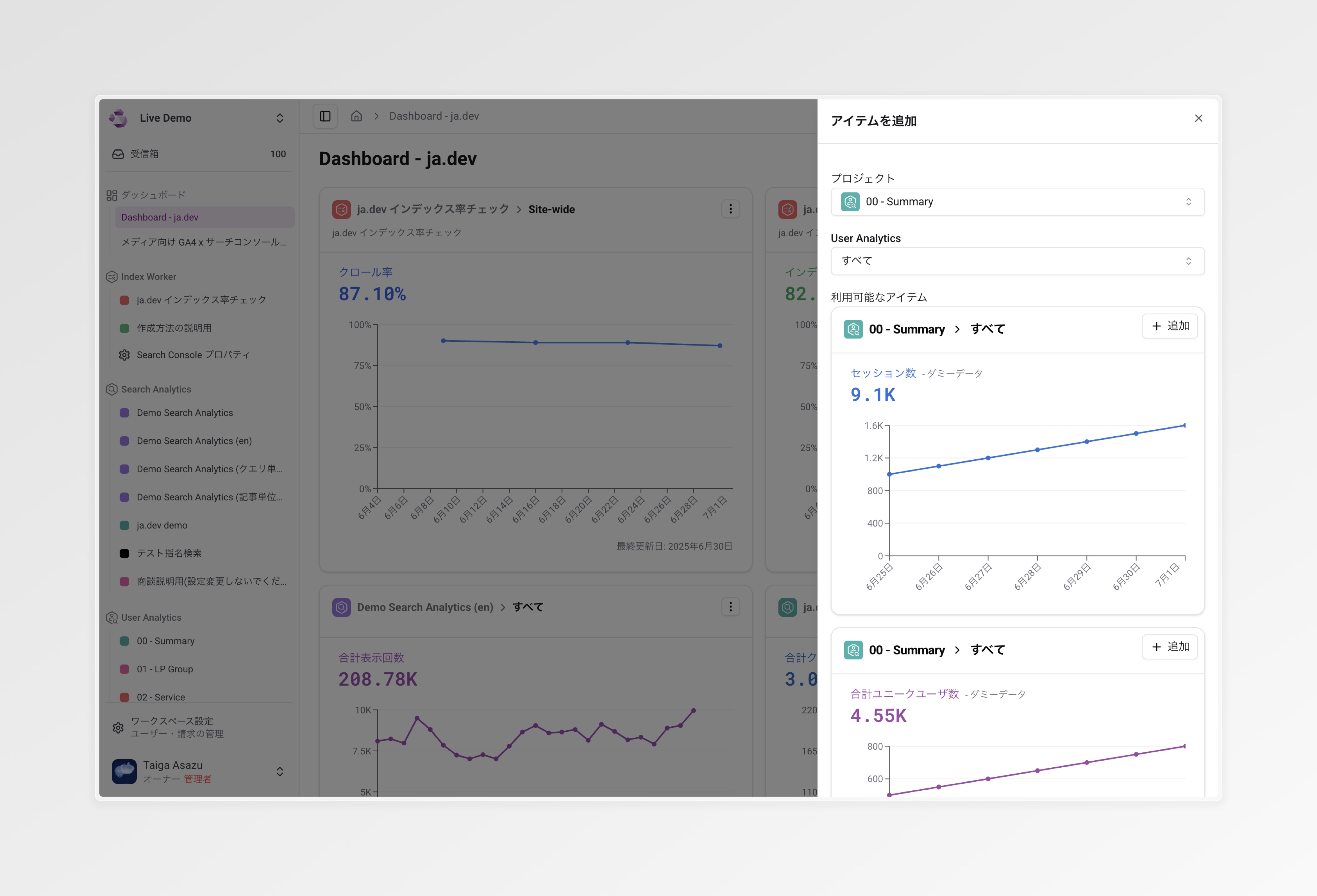 User Analytics ダッシュボード