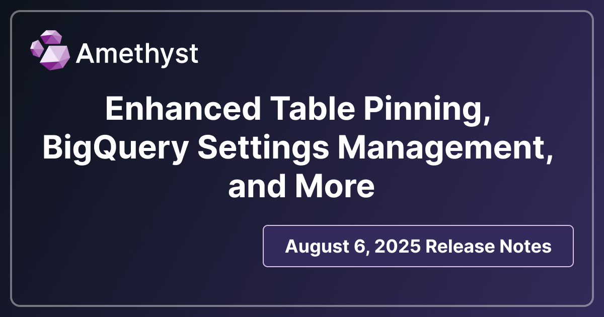 Enhanced Table Pinning, BigQuery Settings Management, and More