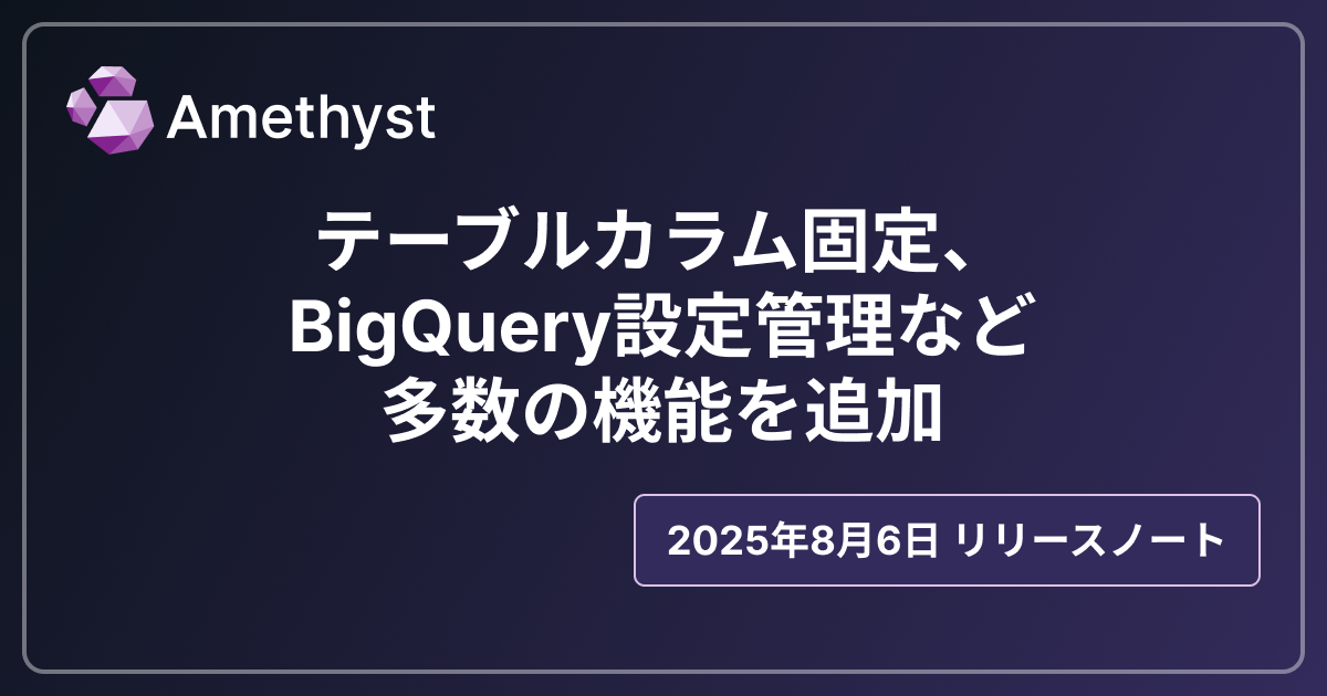 テーブルカラム固定、BigQuery設定管理など多数の機能を追加