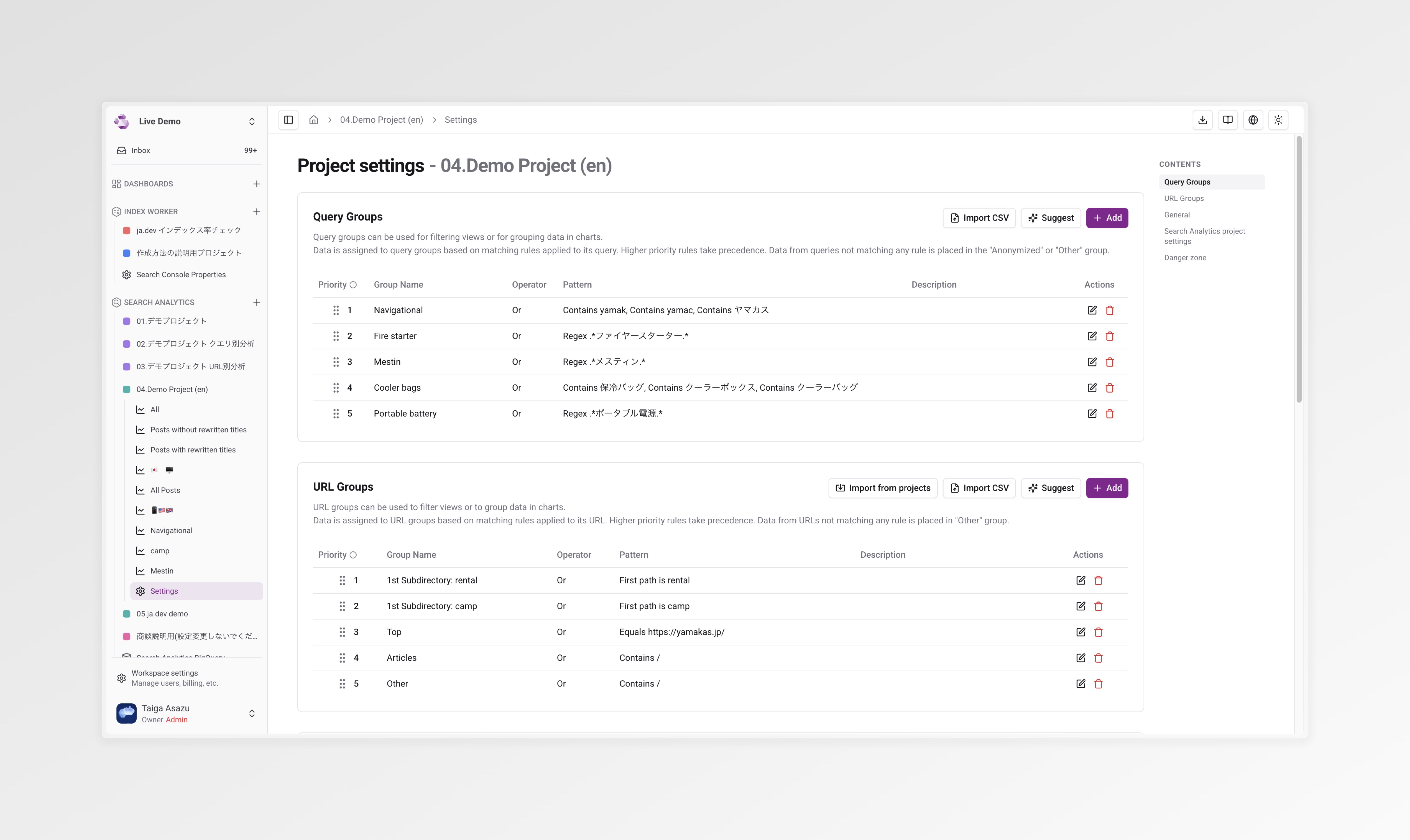 URL Group drag and drop