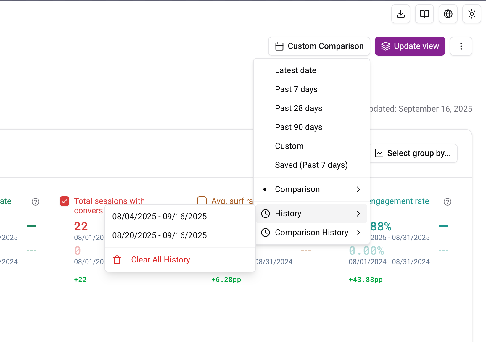 Date Selection History