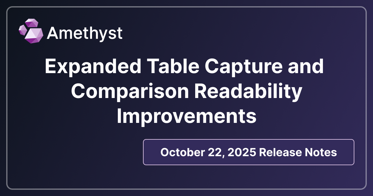 Expanded Table Capture and Comparison Readability Improvements