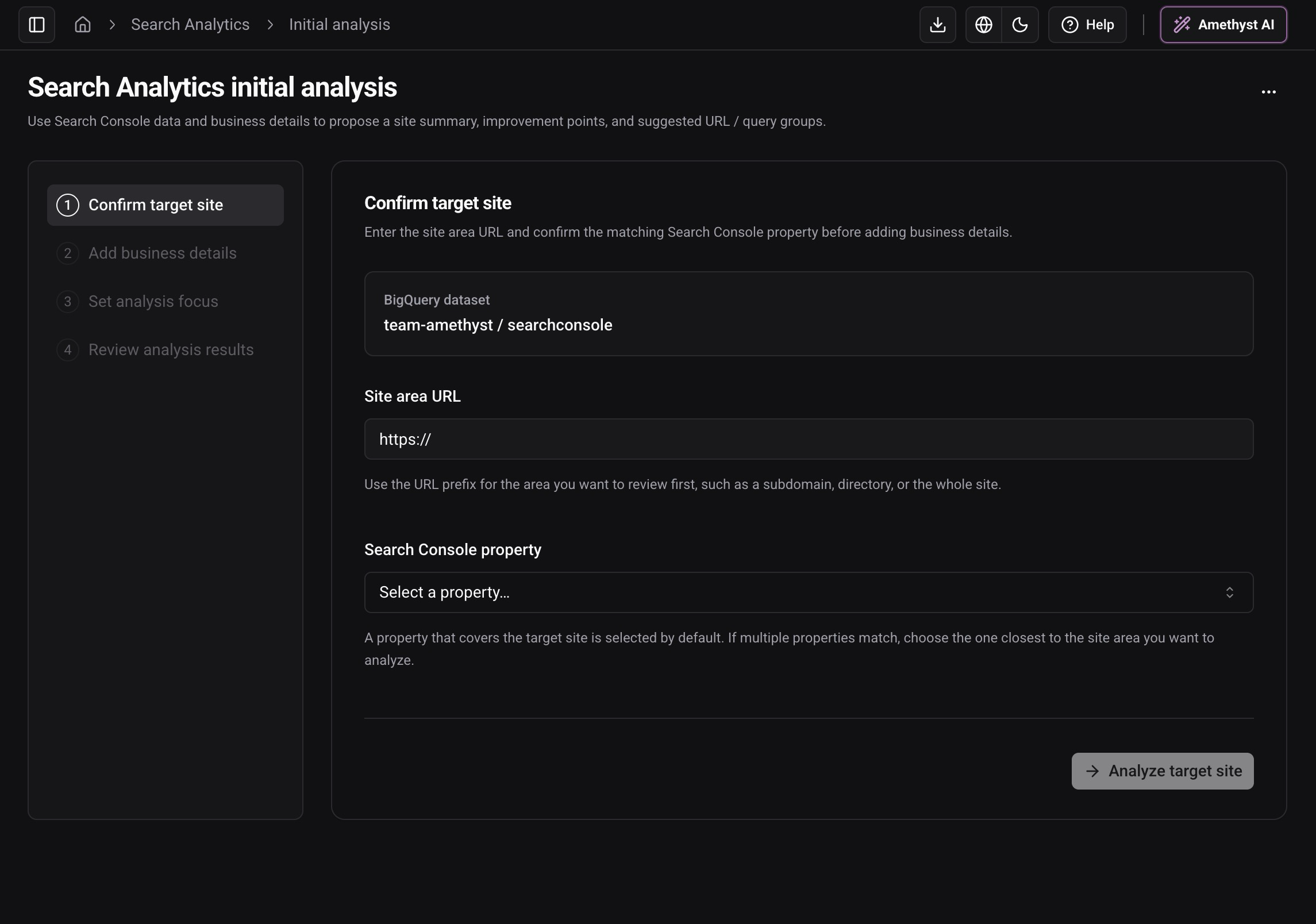 Search Analytics initial analysis screen